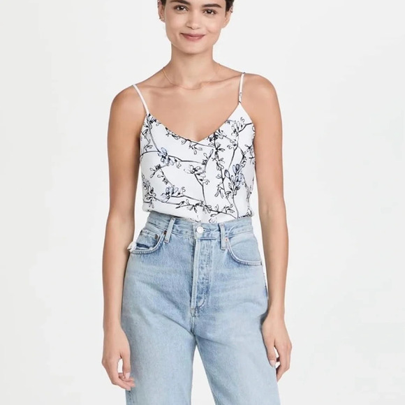 Club Monaco Floral Kora Satin Cami Top White  Black Size XS - Picture 1 of 5